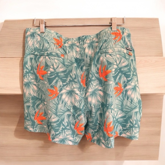 NWT Men's Sz 2XL Southern Tide Monstera Palm Swim Trunk Teal/Orange - Picture 2 of 6